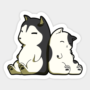 Black And White Sleeping Dog And Cat Sticker